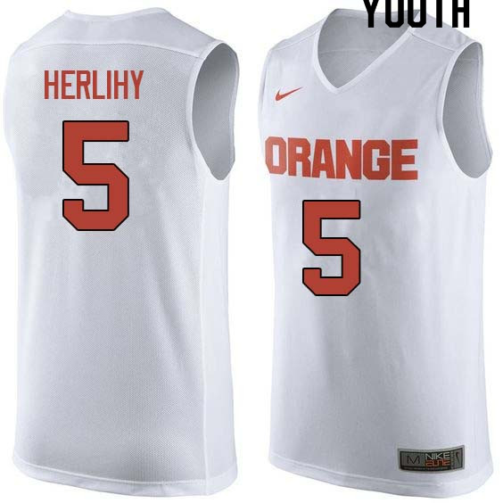 Youth #5 Patrick Herlihy Syracuse White College Basketball Jerseys Sale-White